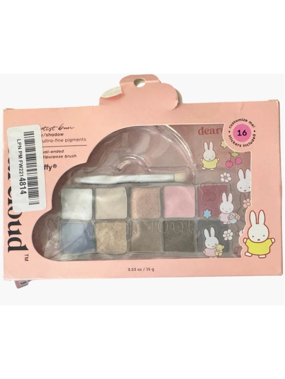 Dearcloud x Miffy Eyeshadow Palette 10 Shadows, brush and Sticker Set, New